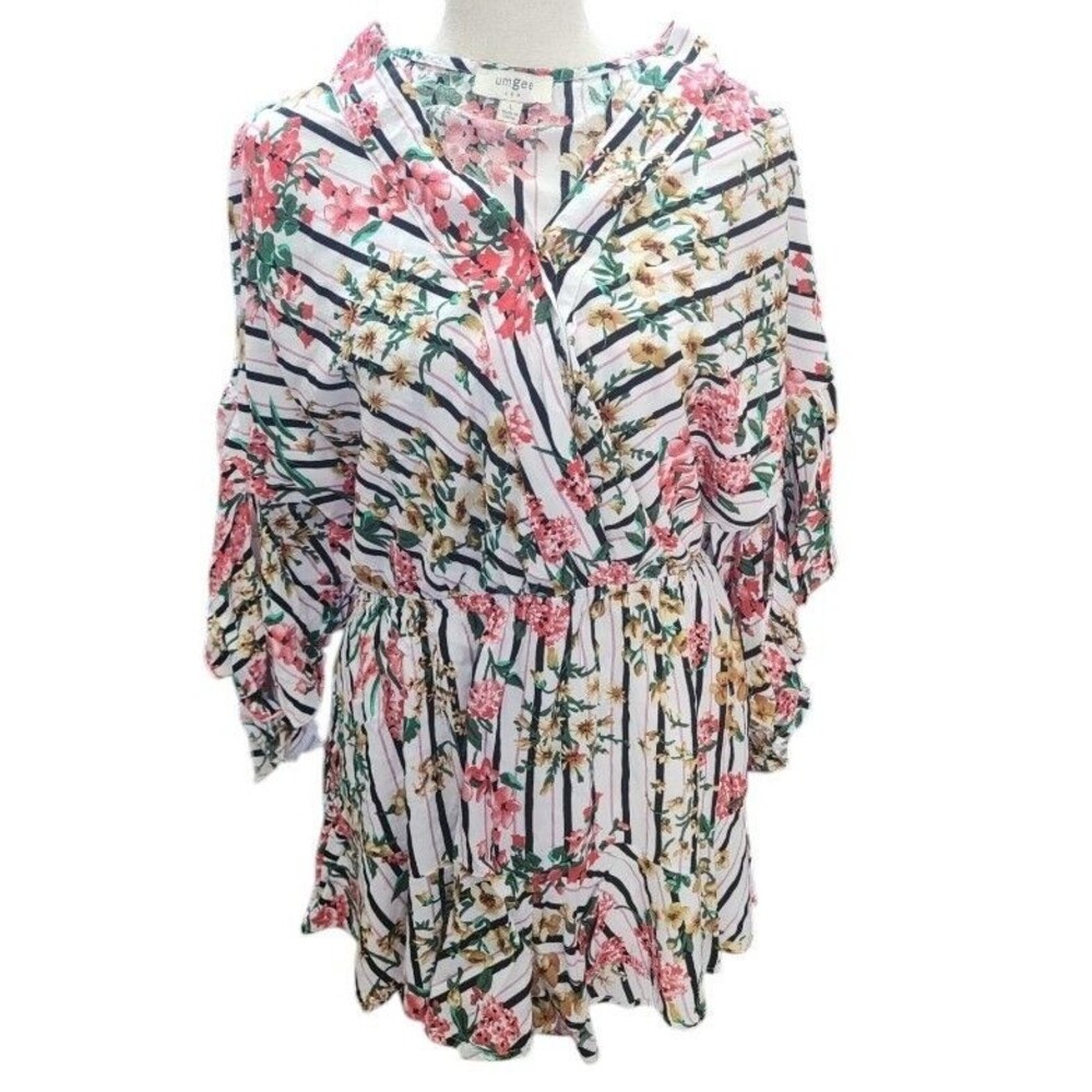 Umgee Romper Size Large Floral Elastic Waist Rayon